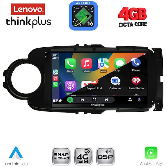 Lenovo Автомобилна Аудио Система за Toyota Yaris 2011-2015 (Bluetooth/USB/Вграден Wi-Fi/GPS/Apple CarPlay/Android Auto) с Touch Screen 9"