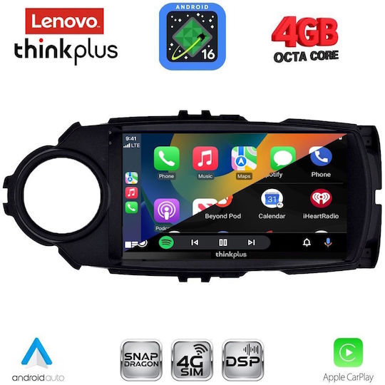 Lenovo Автомобилна Аудио Система за Toyota Yaris 2015-2020 (Bluetooth/USB/Вграден Wi-Fi/GPS/Apple CarPlay/Android Auto) с Touch Screen 9"