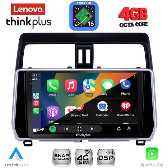 Lenovo Автомобилна Аудио Система за Toyota Land Cruiser / Prado 2019-2023 (Bluetooth/USB/Вграден Wi-Fi/GPS/Apple CarPlay/Android Auto) с Touch Screen 10"