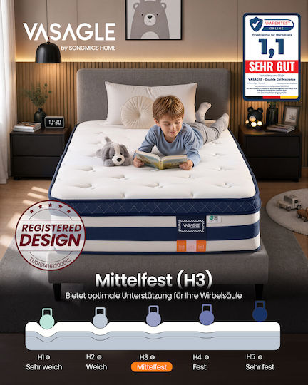 Vasagle Kingsize Ergonomische Memory-Schaum Roll Pack 200x200x25cm mit Taschenfedern