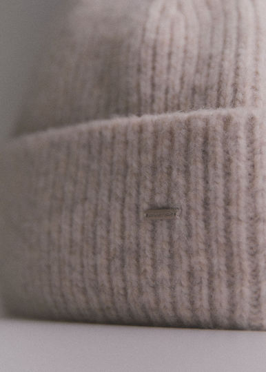 Beanie Unisex Σκούφος Πλεκτός σε Μπεζ χρώμα