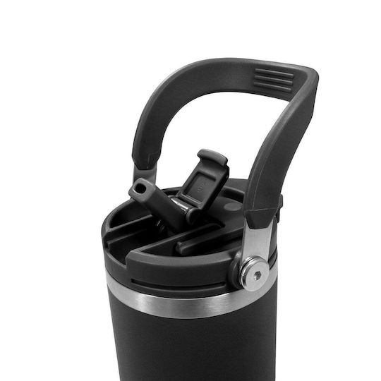 Relags Pahar Termos din Oțel Inoxidabil 600ml Negru cu Pai