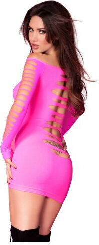 Chilirose Rochie Sexy Rochie mini strâmtă cu butoniere și decupaje Pink Neon