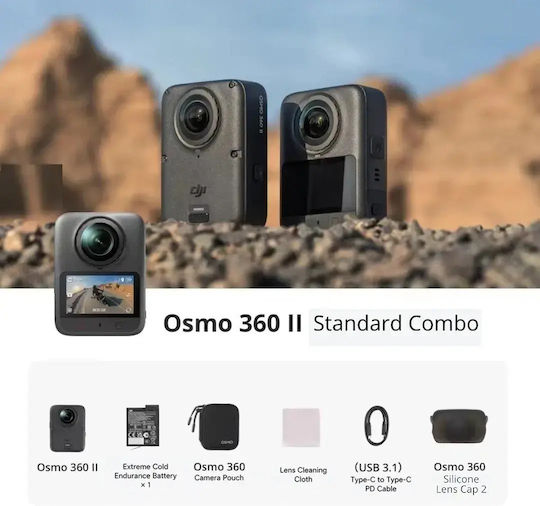 DJI Osmo 360 II Action Camera 8K 360° Standard Combo with 2" Touch Screen and Wi-Fi Black