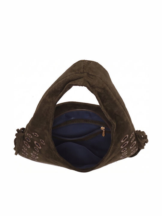 Knitted Women's Hobo Bag Suede with Fringes Khaki