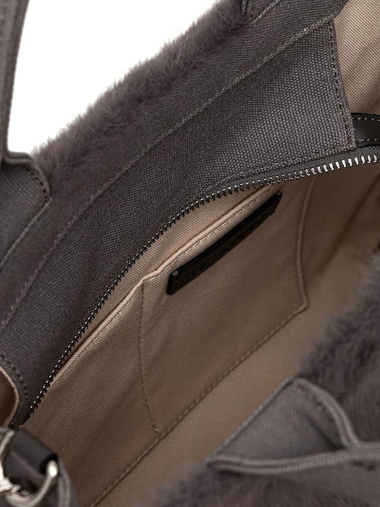 Square Tote-Handtasche aus Fell für Damen Ash Grey
