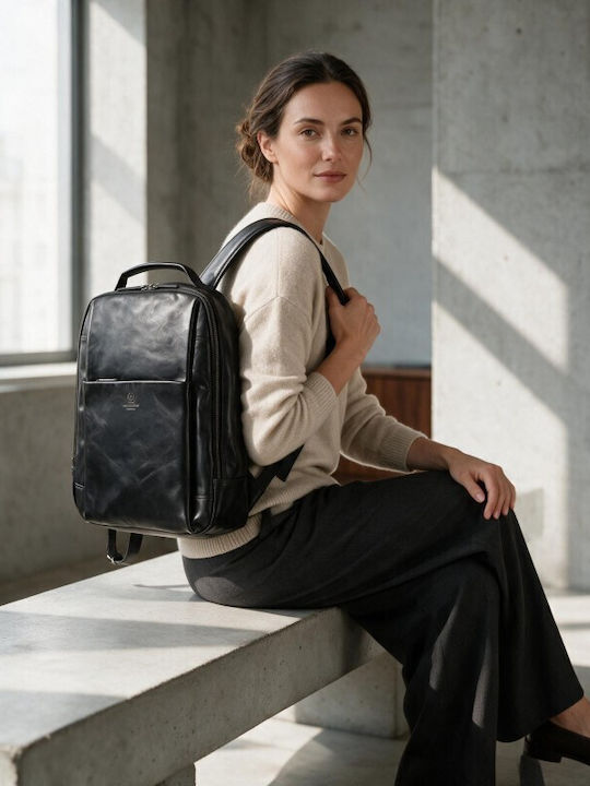 Rucsac Negru Din Piele Pentru Laptop 15 6″ Mărime A4 Premium Paolo Peruzzi Sl-15-bl