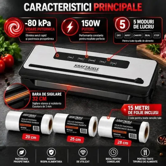 Kraft & Dele Sigilatoare cu Vid Externă cu Lungimea de Sigilare Maximă 320mm