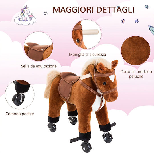 HomCom Wooden Rocking Horse Toy for 24+ Months with Sounds & Wheels for Weight up to 60kg Brown