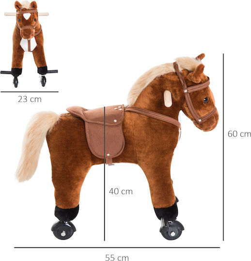 HomCom Wooden Rocking Horse Toy for 24+ Months with Sounds & Wheels for Weight up to 60kg Brown