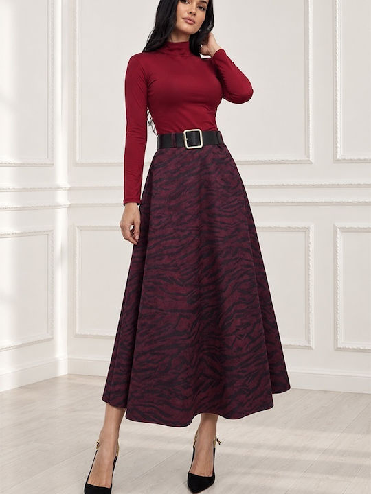 Fustă Midi Cloș Leopard Burgundy Zebra