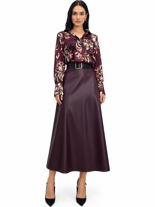 Fustă Midi Din Piele Cloșcă Burgundy