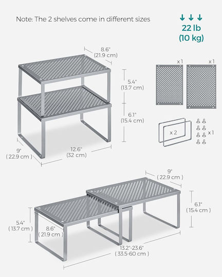 Songmics Tabletop Metal Rack 23x32x16 cm, 2 Pieces, Silver