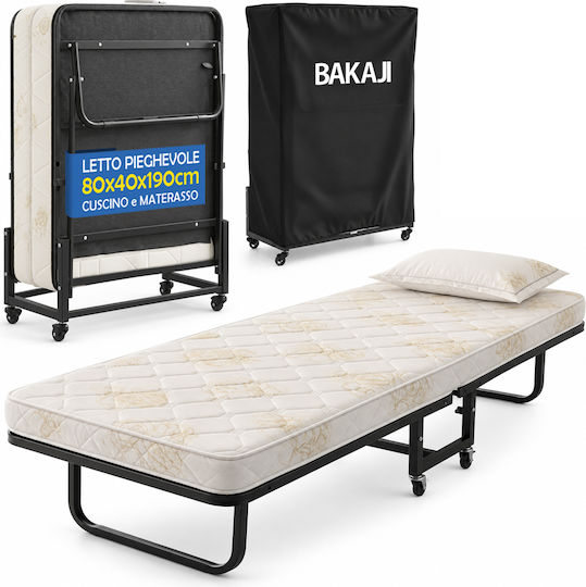 Klappbett mit Matratze 10cm Einzel Schwarz 190x80x40cm
