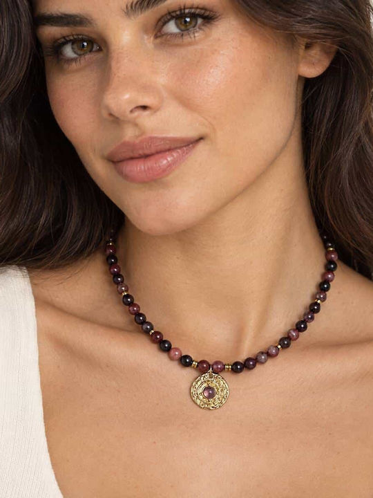 Cuoro Vergoldete Bordeaux Halskette