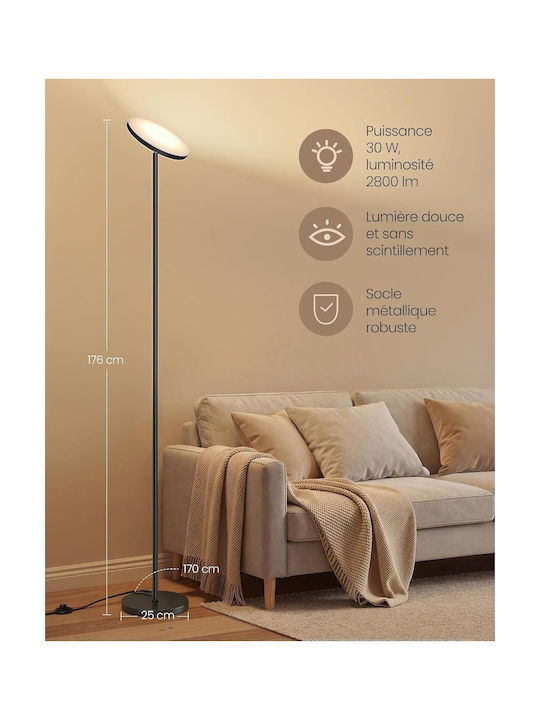 Vasagle LED Φωτιστικό Δαπέδου Υ176xΜ25εκ. με Θερμό Λευκό Φως 2800lm Μαύρο