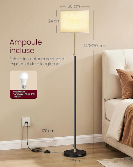 Vasagle Floor Lamp with E27 Lamp Bulb Base Black