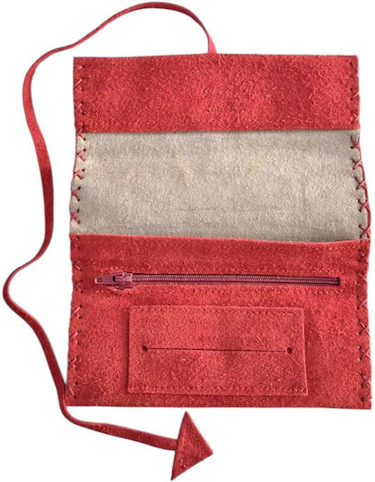 Kalliopi Silver Leder Tabaktasche Rote mit Verschlussart mit Taste 16.5x7.5cm