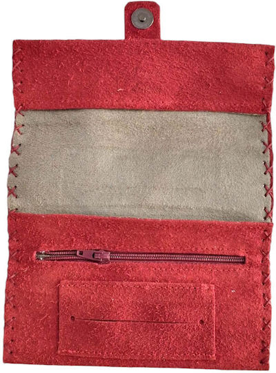 Kalliopi Silver Leder Tabaktasche Rote mit Magnetverschluss 16,5x7,5cm