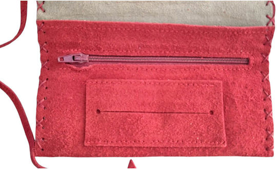 Kalliopi Silver Leder Tabaktasche Rote mit Verschlussart mit Taste 16.5x7.5cm