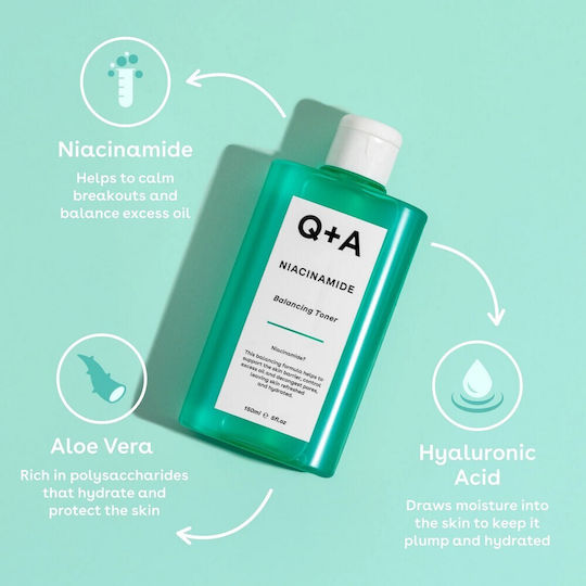 Q+A Natural Skincare Лосион за тонизиране на лице с ниацинамид и хиалуронова киселина 150 мл