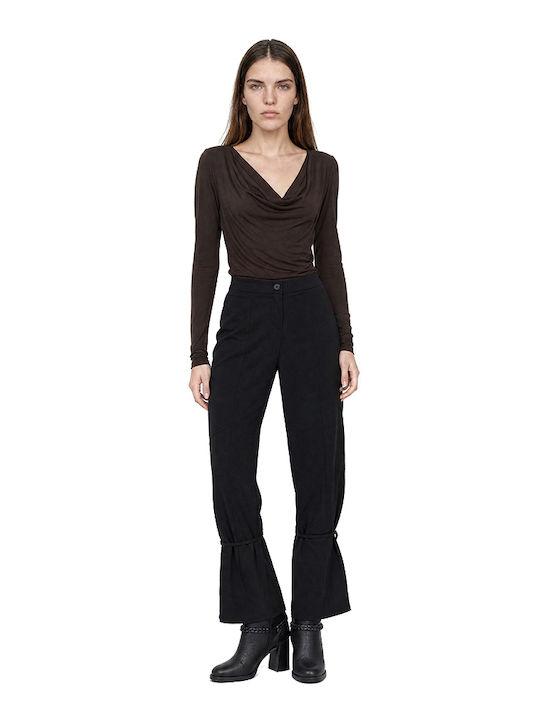 Damen Bluse Langärmelig Drapierung  Braun