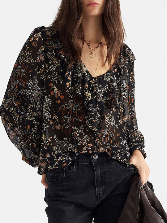 attrattivo Damen Sommerbluse Langärmelig Floral Multi