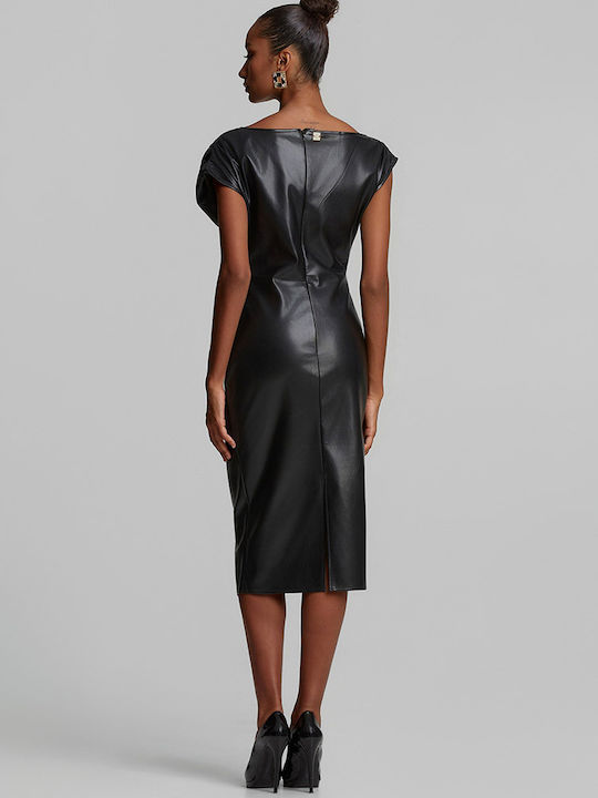 Midi Evening Dress Leather Black