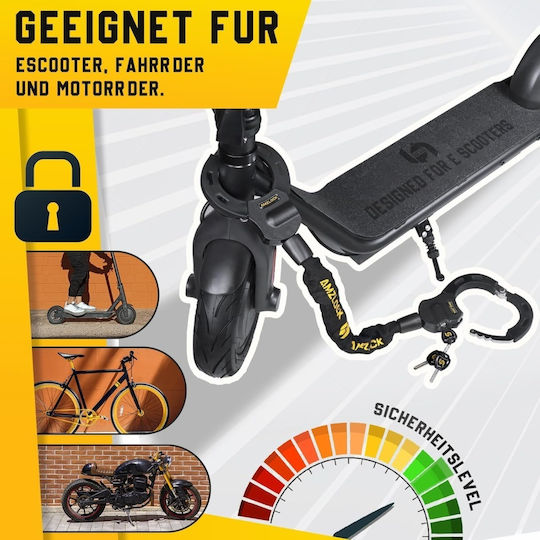 Încuietoare Antifurt Tip Lanț Pentru Scuter Electric Bicicletă Amzlock Lanț Întărit Din Oțel 8 Mm X 75 Cm Protecție Din Silicon Antigrilaj Greutate 1.6 Kg Include 3 Chei Husă Impermeabilă 3l