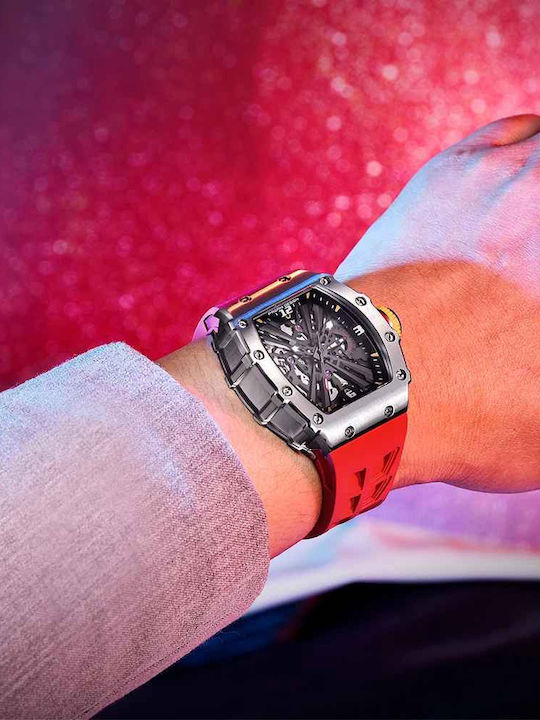 Pagani Design Vh65 Ceas bărbătesc 42mm cu curea din cauciuc Roșu