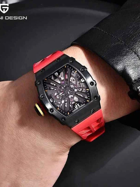 Pagani Design Pd-1738 Ceas Bărbătesc 42mm Cu Curea Din Cauciuc Black/red
