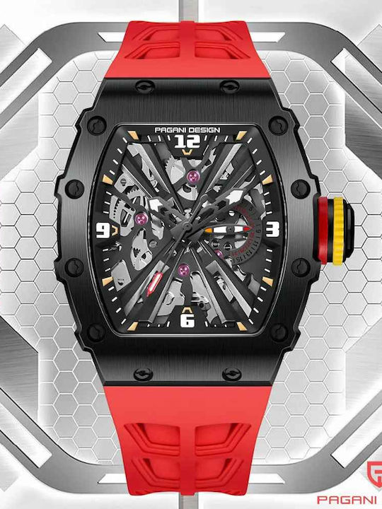 Pagani Design Pd-1738 Ceas Bărbătesc 42mm Cu Curea Din Cauciuc Black/red