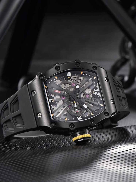 Pagani Design Pd-1738 Ανδρικό Ρολόι 42mm Μπαταρίας με Καουτσούκ Λουράκι Full Black