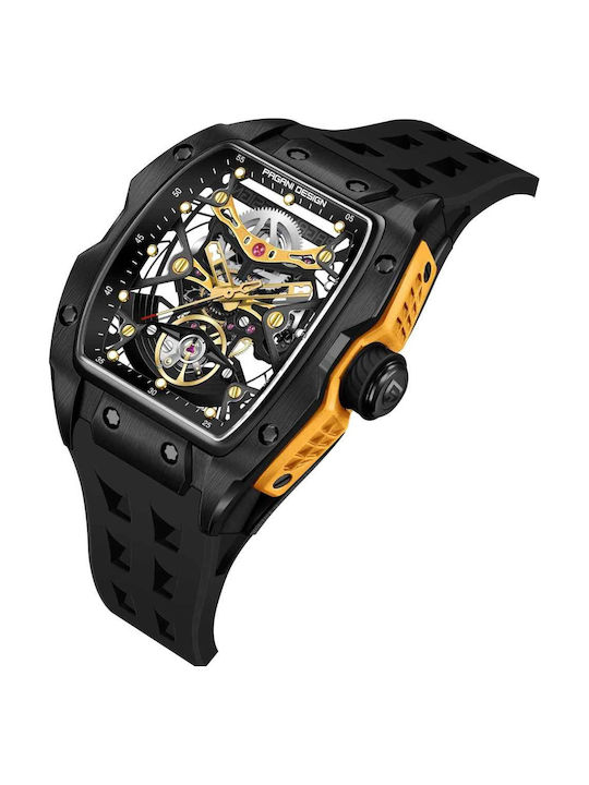 Pagani Design Pd-ys018 Ceas bărbătesc 42mm Automat cu Curea din Cauciuc Black/gold