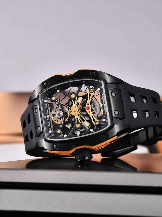 Pagani Design Pd-ys018 Ceas bărbătesc 42mm Automat cu Curea din Cauciuc Black/gold