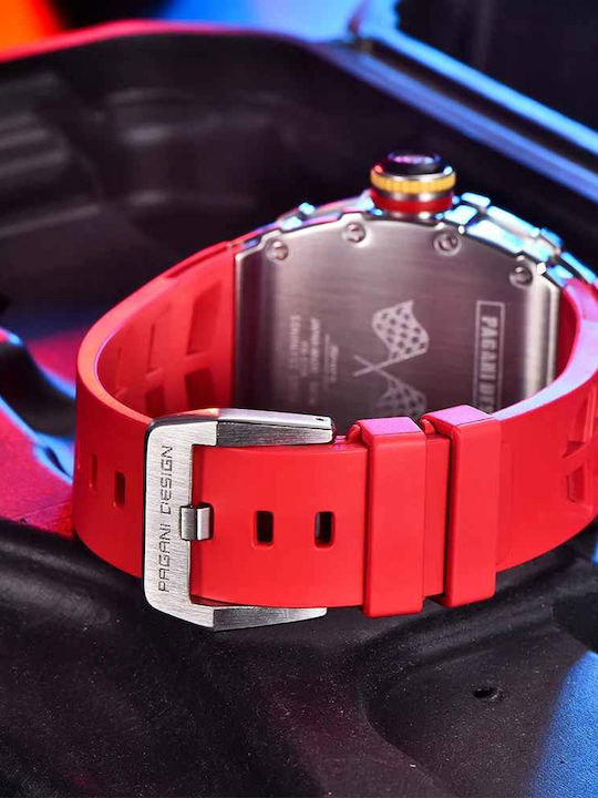 Pagani Design Vh65 Ceas bărbătesc 42mm cu curea din cauciuc Roșu