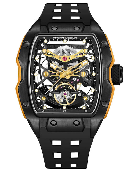 Pagani Design Pd-ys018 Ceas bărbătesc 42mm Automat cu Curea din Cauciuc Black/gold