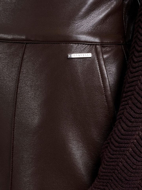 Damen Hochgeschnittene Lederhose Dunkelbraun
