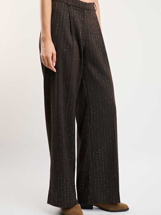 Women's High Rise Pantaloons in Loose Fit Striped Beige