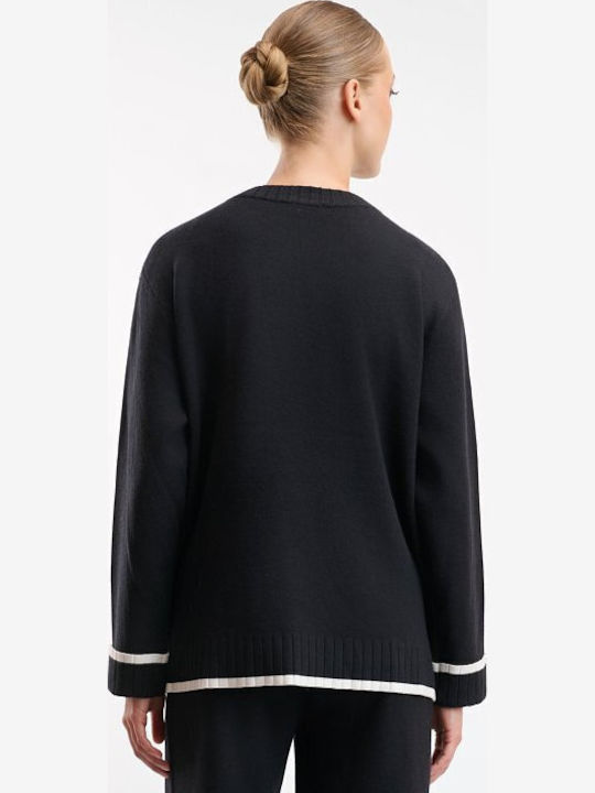Women's Black Set with Trousers in Loose Fit Striped