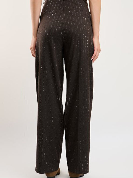 Women's High Rise Pantaloons in Loose Fit Striped Beige