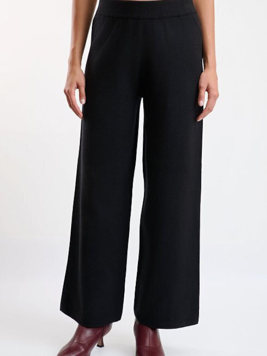 Women's Black Set with Trousers in Loose Fit Striped