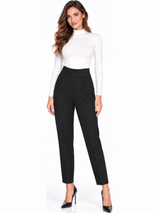 Women's Fabric Trousers in Regular Fit Black WB-41555-27TR-Black