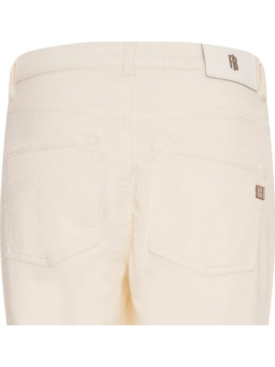 Damen Hochbund Stoff Hose in Mom Passform Creme