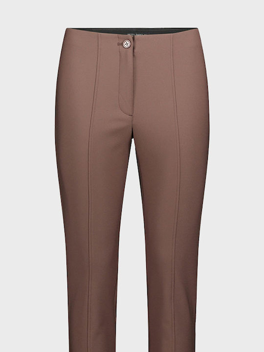 Pantaloni Chino Dama cu Talie Înaltă și Croială Slim Maro