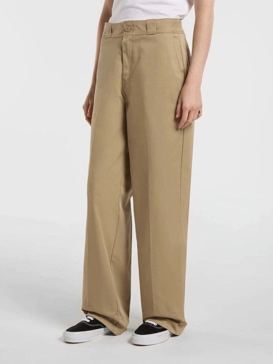 Women's Fabric Trousers in Loose Fit Sand