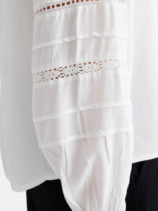 Дамска риза с Дълъг Ръкав Offwhite Монохромна