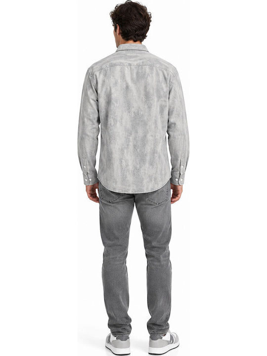 Langärmelig Denim Overshirt in Normale Passform Grau