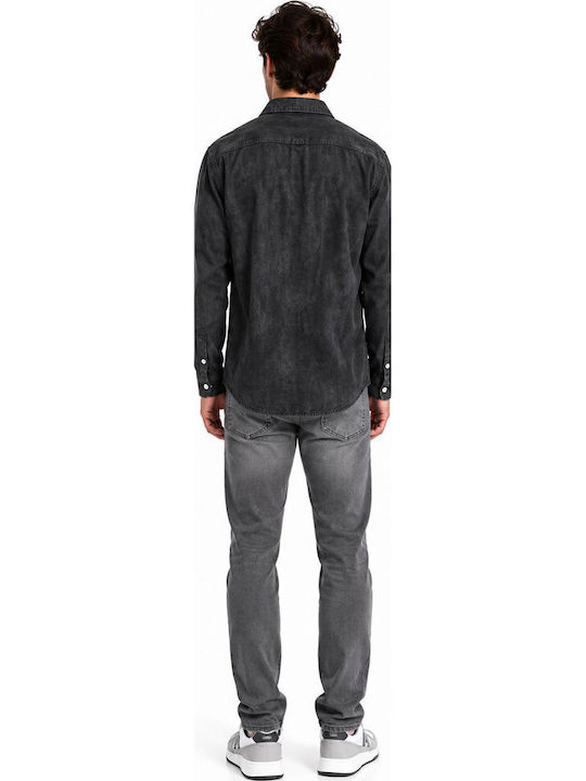 Langärmeliges Denim Overshirt in Normale Passform Schwarz