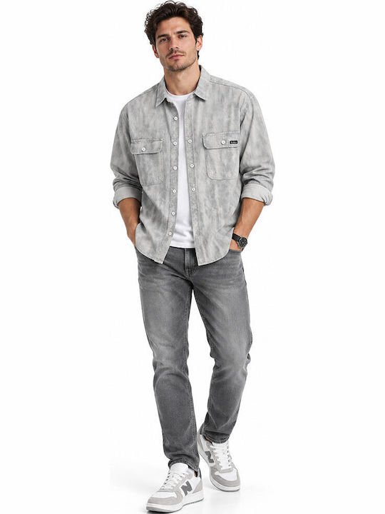 Langärmelig Denim Overshirt in Normale Passform Grau